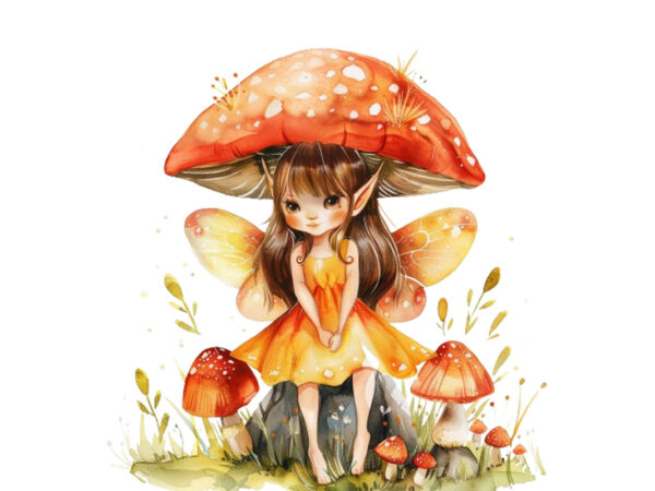 Cartoon little mashroom fairy watercolor t shirt vector file