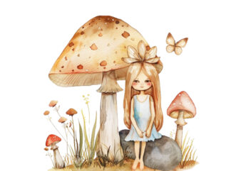 cartoon little mashroom fairy watercolor t shirt vector file