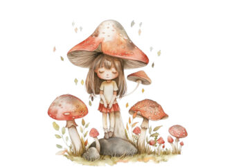 cartoon little mashroom fairy watercolor