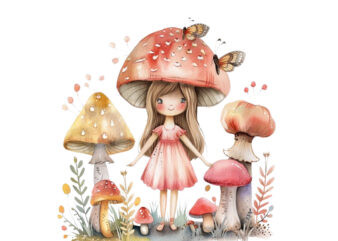 cartoon little mashroom fairy watercolor