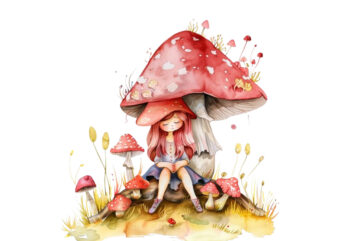 cartoon little mashroom fairy watercolor