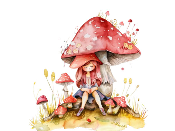 Cartoon little mashroom fairy watercolor t shirt vector file