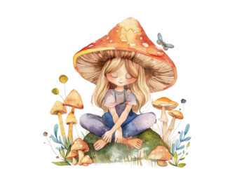 cartoon little mashroom fairy watercolor t shirt vector file