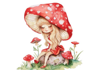 cartoon little mashroom fairy watercolor