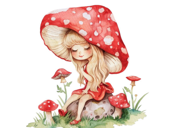 Cartoon little mashroom fairy watercolor t shirt vector file