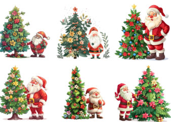 cartoon santa standing beside green tree t shirt vector file