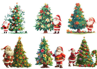 cartoon santa standing beside green tree t shirt vector file