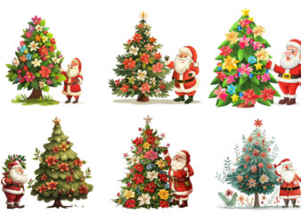 cartoon santa standing beside green tree t shirt vector file