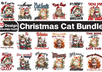 Christmas Cat T-shirt Bundle, Christmas Cat Sublimation t-shirt Design Vector Bundle, Christmas Cat clipart.