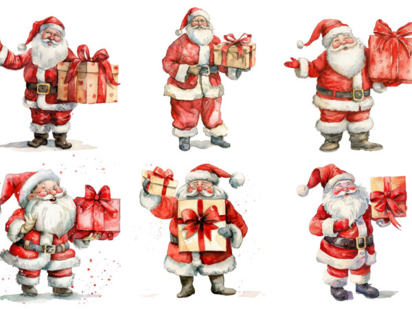 Cheerful watercolor illustration of santa t shirt vector file