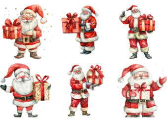 cheerful watercolor illustration of Santa t shirt vector file