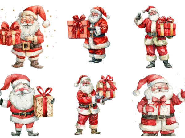 Cheerful watercolor illustration of santa t shirt vector file