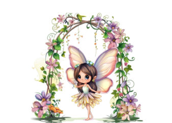 little fairy with flower t shirt vector graphic