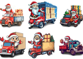 colourful cartoon santa with truck and box t shirt vector file