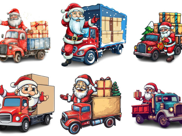 Colourful cartoon santa with truck and box t shirt vector file