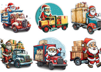 colourful cartoon santa with truck and box t shirt vector file