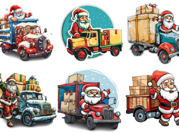 Colourful cartoon santa with truck and box t shirt vector file