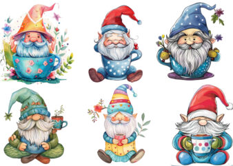 colourful cute cartoon gnome in cup