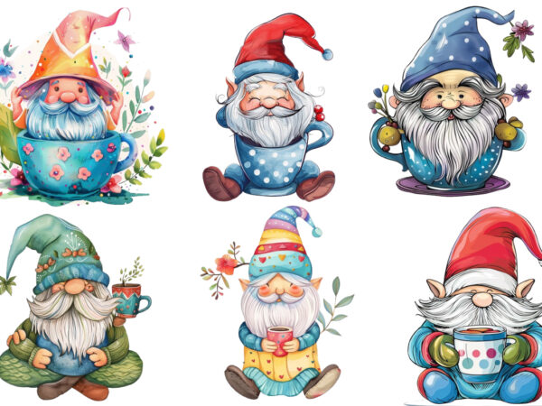 Colourful cute cartoon gnome in cup t shirt vector file