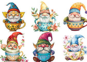 colourful cute cartoon gnome in cup