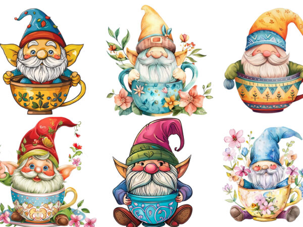 Colourful cute cartoon gnome in cup t shirt vector file