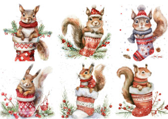 Watercolor Christmas Squirrel Clipart