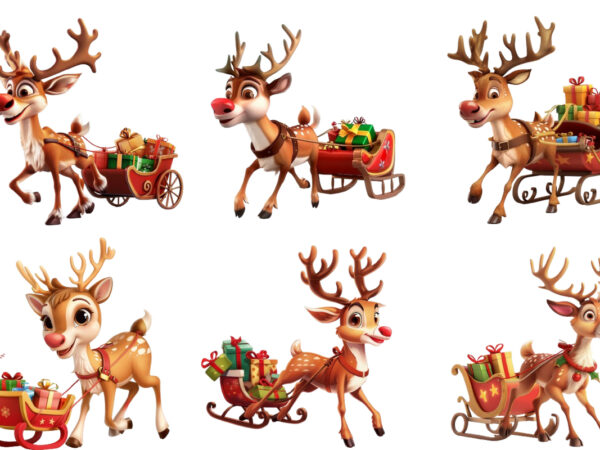 Cute cartoon reindeer pulling tiny sleigh t shirt vector file