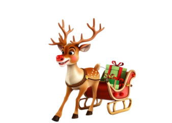 cute cartoon reindeer pulling tiny sleigh t shirt vector file