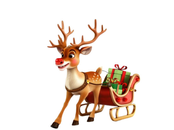 Cute cartoon reindeer pulling tiny sleigh t shirt vector file