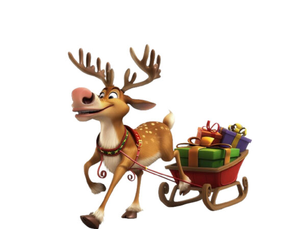 Cute cartoon reindeer pulling tiny sleigh t shirt vector file