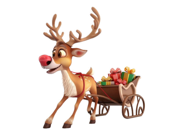 Cute cartoon reindeer pulling tiny sleigh t shirt vector file