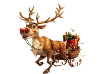 cute cartoon reindeer pulling tiny sleigh t shirt vector file