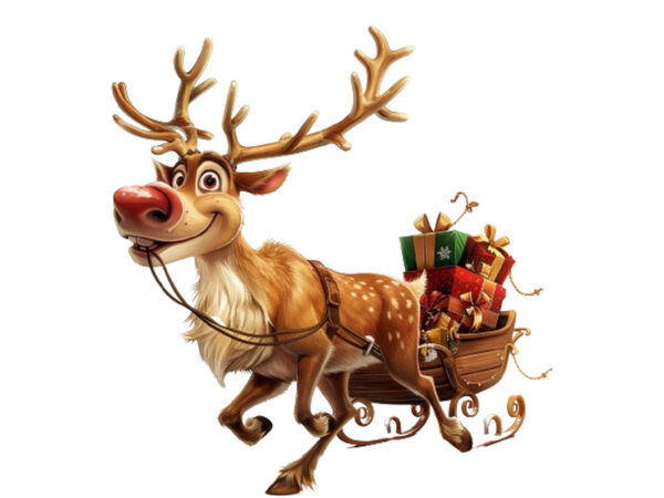 Cute cartoon reindeer pulling tiny sleigh t shirt vector file