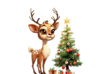 cute cartoon reindeer standing beside t shirt vector file