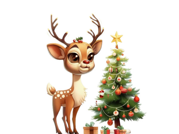 Cute cartoon reindeer standing beside t shirt vector file