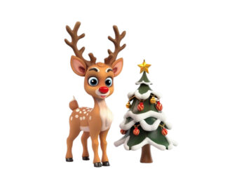 cute cartoon reindeer standing beside