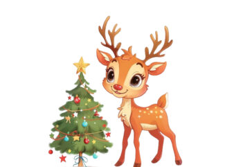 cute cartoon reindeer standing beside