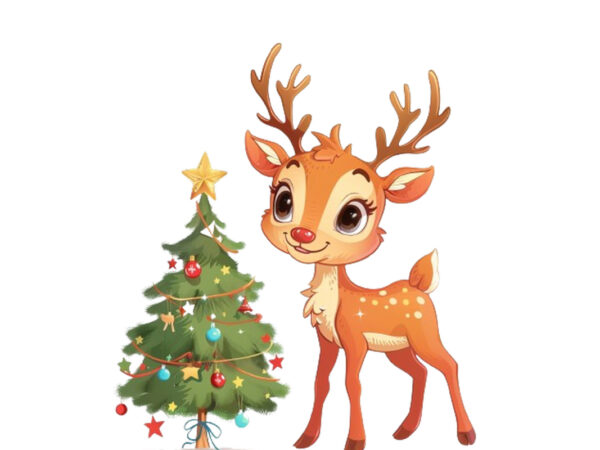 Cute cartoon reindeer standing beside t shirt vector file