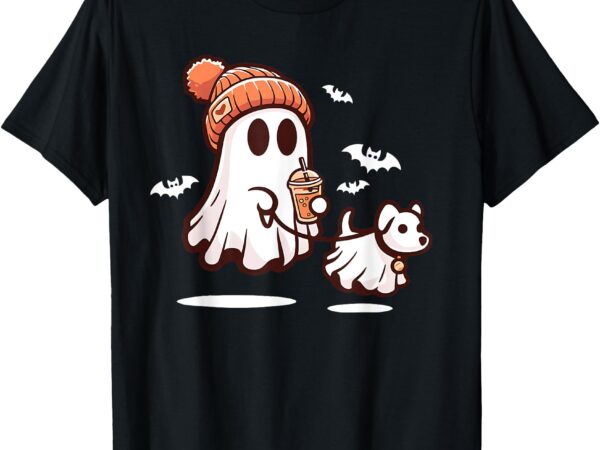 Ghost with walking dog halloween t-shirt