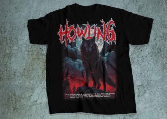 HOWLING WOLF SCARY STYLE streetwear t shirt design | horror death t shirts