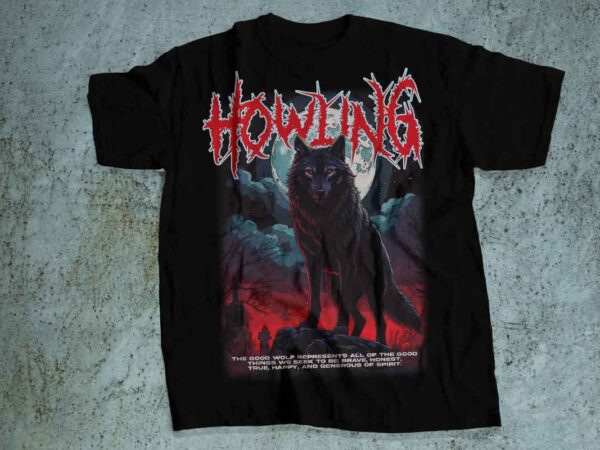 Howling wolf scary style streetwear t shirt design | horror death t shirts