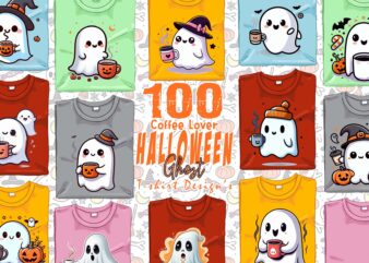 Magical Coffee Party of Halloween Cute Ghost t-shirt design bundle of 100 designs – download instantly for POD