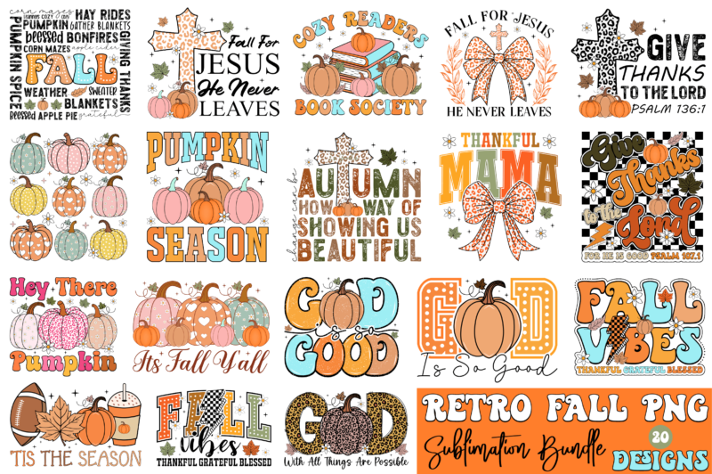 Retro Fall PNG Sublimation Bundle