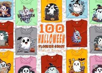 100 Trendy Spooky Halloween Ghost t-shirt design bundle