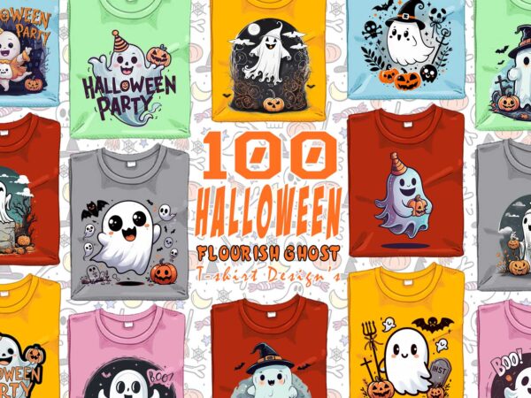 100 trendy spooky halloween ghost t-shirt design bundle