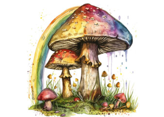 watercolor mashroom clipart t shirt design for sale