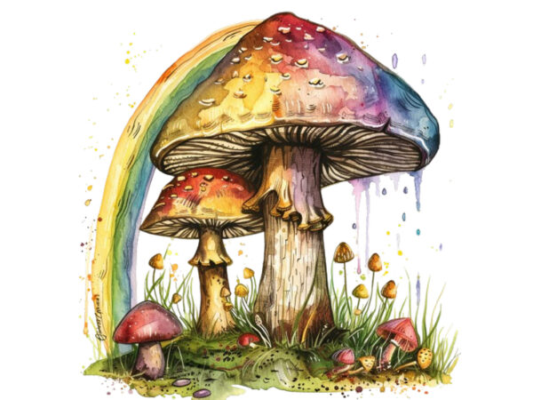 Watercolor mashroom clipart t shirt design for sale