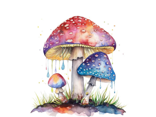 Watercolor mashroom clipart t shirt design for sale