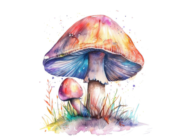 Watercolor mashroom clipart t shirt design for sale