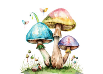 watercolor mashroom clipart t shirt design for sale